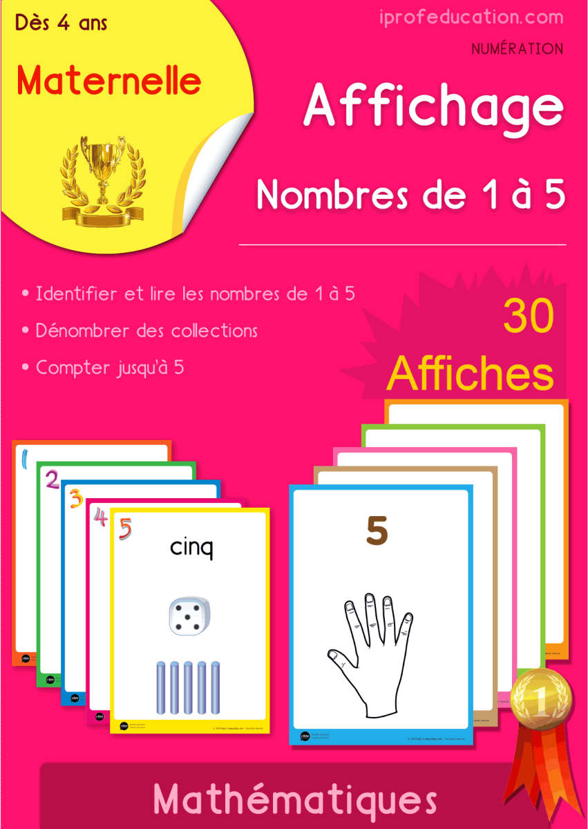 Affichage des nombres 1 à 5 Maternelle MS GS – 6 packs en 1