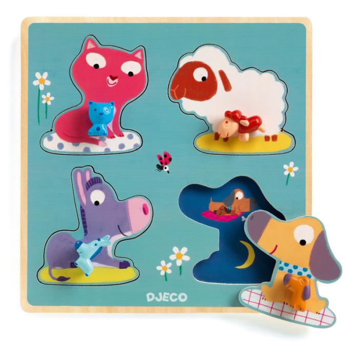 Puzzle 4 pièces en bois – Mamifarm – Djeco