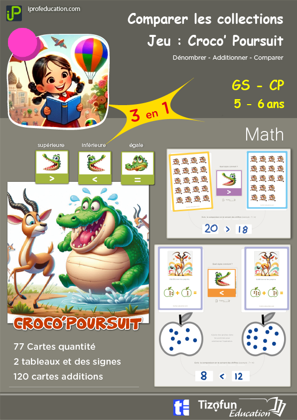 Jeu Croco’Poursuit pour apprendre à comparer les collections et les nombres aux enfants